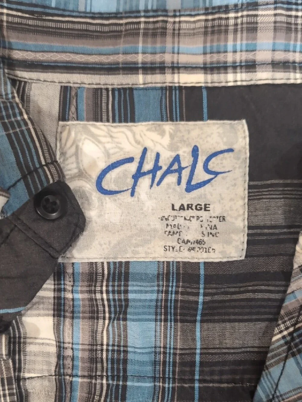 Men's Plaid Button-Down Shirt in Black, White & Light Blue